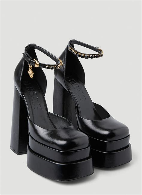 versace black high heels|versace platform heel boots.